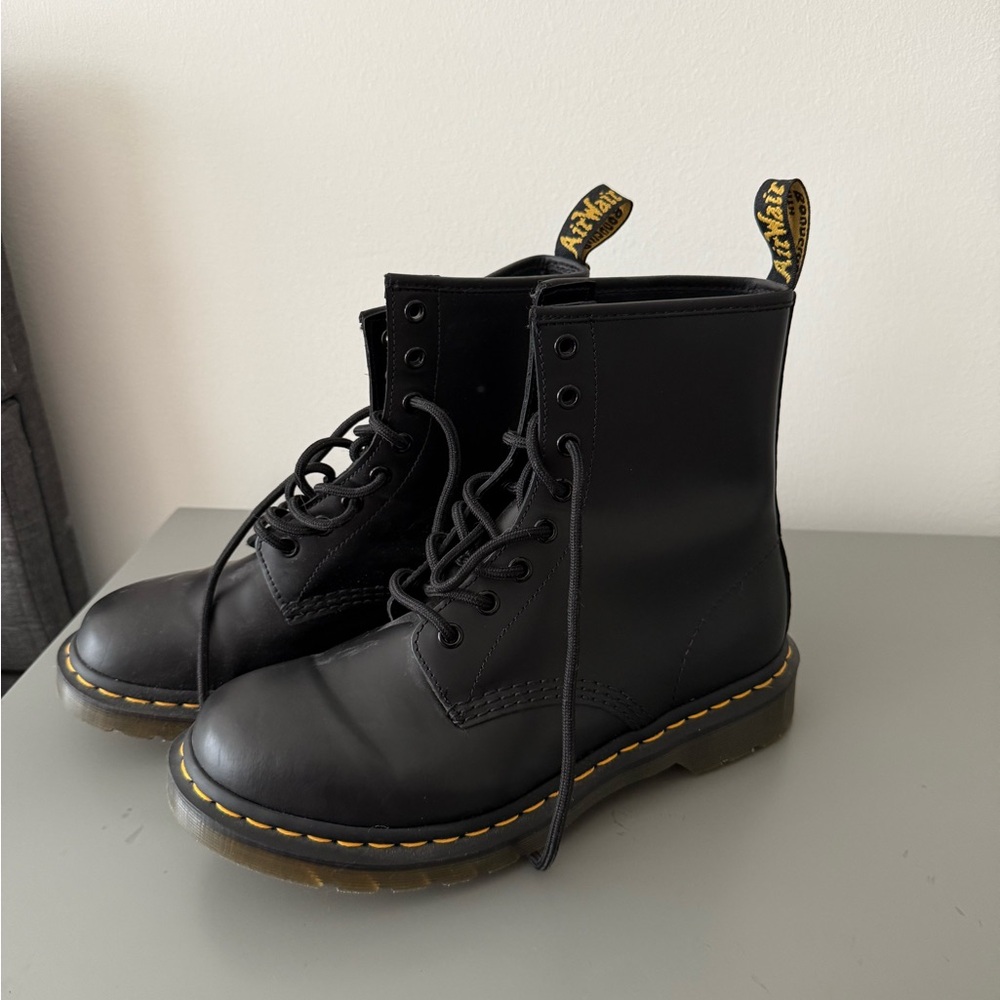 Dr. Martens Black Boots with Yellow Stitching